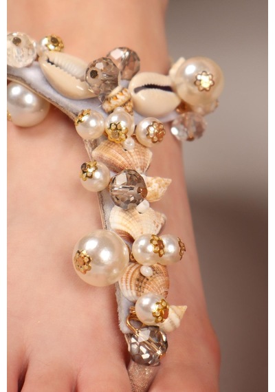 Cowry Deniz Kabuklu Parmak Arası Sandalet Gold-8089 Altın