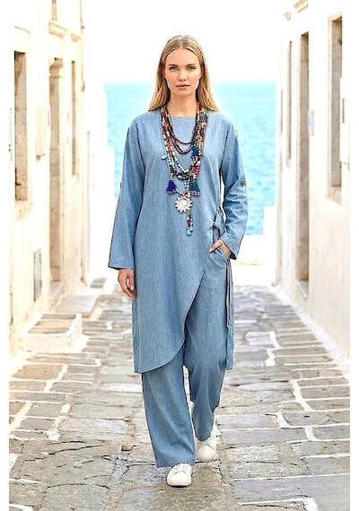 Veraura Lifestyle Mavi Asimetrik Tasarım İkili Takım