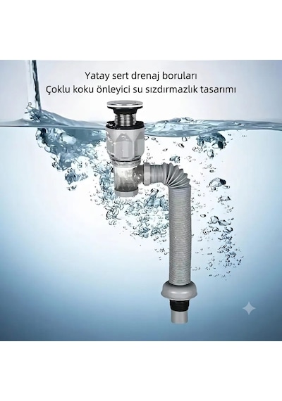 Mutfak Ve Banyo İçin Koku Önleyici Yeni Nesil Körüklü Lavabo Sifonu Altı Hortumu Evye Takımı Bas Çek Özellikli