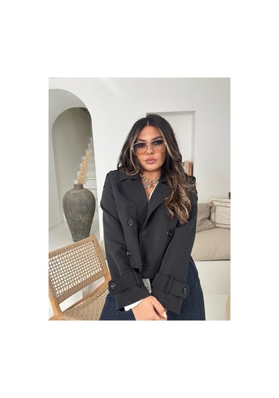 Meecy Kadın Viral Model Kısa Trençkot Siyah Siyah