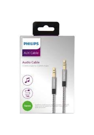 Philips Uyumlu Swr2114B Örgülü 3.5 Jack Aux Ses Kablosu Gri 1 Metre (488311859)