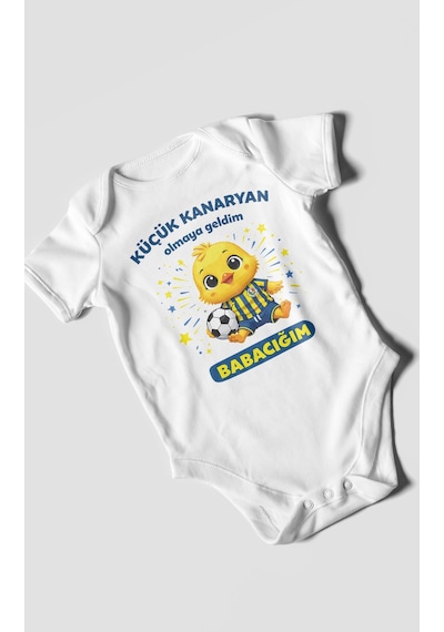 Morivokids Küçük Kanaryan Olmaya Geldim Babacığım Kısa Kollu Bebek Body %100 Pamuk Beyaz