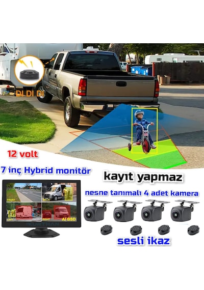 Kayıtsız 7 İnç Ekran Araç Ve Yaya Tanımalı Sesli İkazlı 4 Kamera