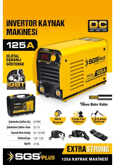 Sgs5155 İnvertör Kaynak Makinası 125 Amper Akım Korumalı