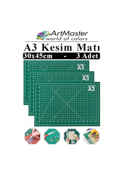 A3 Kesim Matı 3 Adet 30x45 Cm Çift Taraflı Çizim Matı Kesim Altlığı Kesme Madı Kesim Tablası Proje Etkinlik