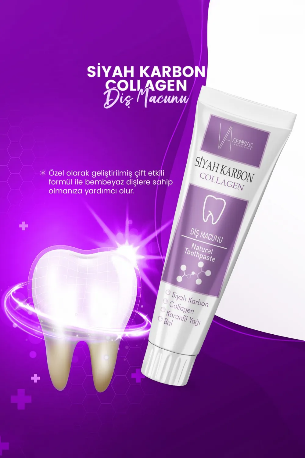 Va Cosmetic Aktif Karbon Beyazlatıcı Diş Macunu 100 Ml Leke Karşıtı Ağız Ve Diş Bakımı Beyazlatma