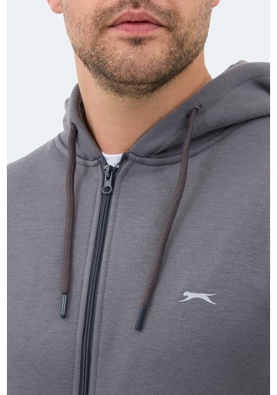 Slazenger Majestıc I Erkek Fermuarlı Kapüşonlu Cepli Gri Sweatshırt Gri