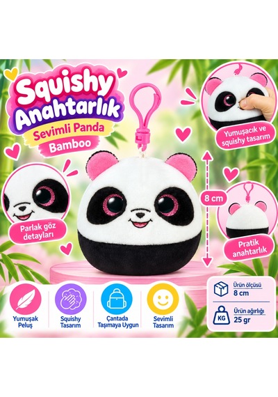 Ty Squishy Beanies Peluş Panda Anahtarlık Bamboo Nhr
