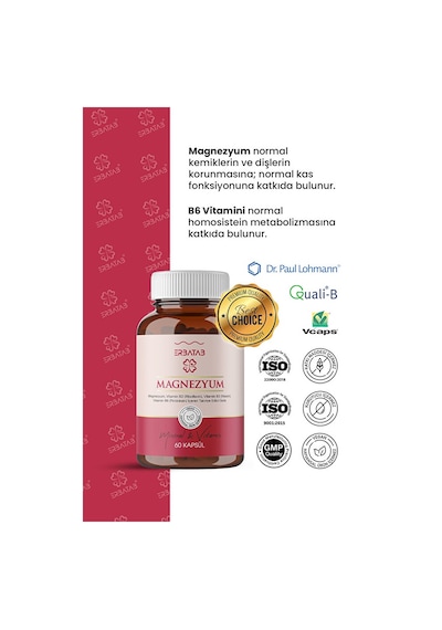 Erbatab Magnezyum Bisglisinat Sitrat Malat & Vitamin B2 B3 B6 3'lü Form 60 Kapsül