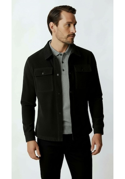Siyah Kadife Erkek Mont Modern Hafif Mevsimlik Mont-25953