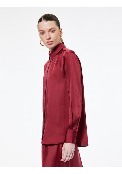 Koton Regular Fit Uzun Kollu Klasik Yaka Saten Gömlek Bordo 6wak60001ew Bordo