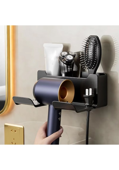 Microcase Dayanıklı Abs Plastik Saç Kurutma Makinası Ve Banyo Malzemeleri İçin Düzenleyici Askılık Stand - Al5054 Siyah