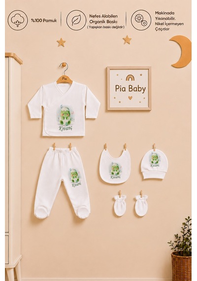 Pia Baby Kişiye Özel %100 Pamuk 5 Parça Erkek Bebek Zıbın Seti 2067z3x Krem