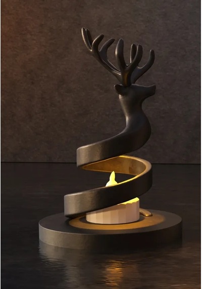 3d Baskı Spiral Ren Geyiği Mumluk Yılbaşı Dekoratif Ren Geyiği Tealight Mum Tutucu - Siyah Diğer