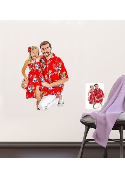Kişiye Özel Tam Boy Baba Ve Kız Karikatürlü Duvar Sticker (50X70C