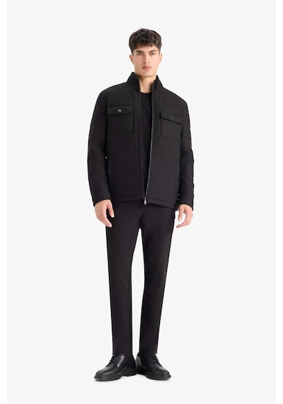 Defacto Slim Fit Dar Kesim Dik Yaka Astarlı Fermuarlı Cepli Kışlık Şişme Penye Mont E7888ax25aubk27 Siyah