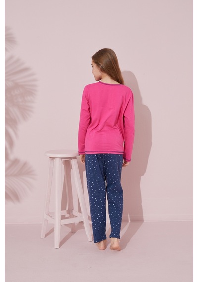 Siyah İnci Pamuklu Örme Pijama Takım 24241065 Fuşya