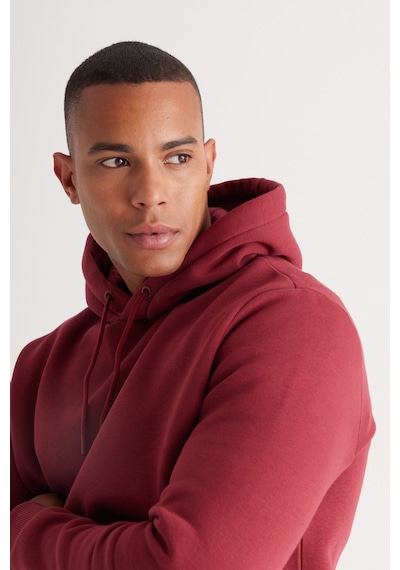 AC&Co / Altınyıldız Classics Standart Fit Normal Kesim Kapüşonlu Kanguru Cepli Pamuklu Erkek Sweatshirt Bordo
