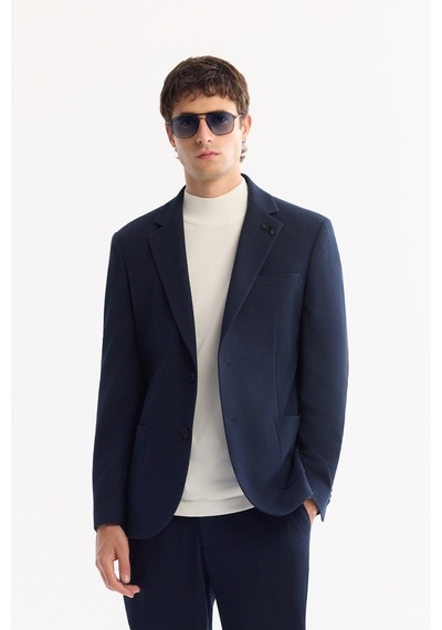 Avva Erkek Lacivert Mono Yaka Bi-stretch Hafif Dokulu Blazer Comfort Slim Fit Ceket A52y4013
