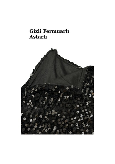 Sermoda Pullu Şort - Pul Payetli Normal Bel Mini Kadın Şort Siyah