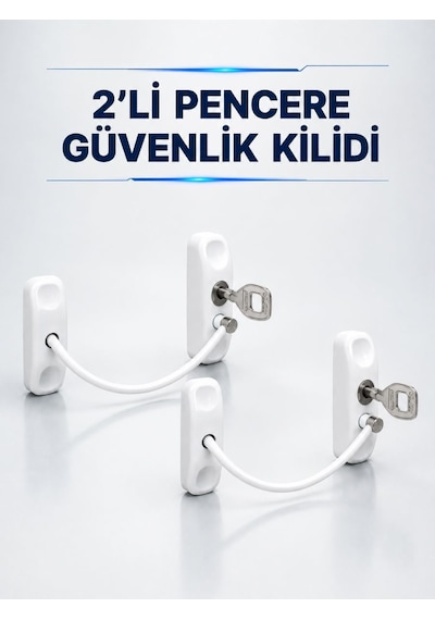 Anahtarlı Pencere Güvenlik Aparatı Beyaz Kablolu Açılma Sınırlayıcı 2 Li Set