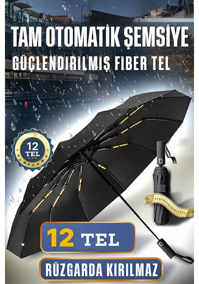 Fitfiyat Tam Otomatik Rüzgarda Kırılmayan Profesyonel Erkek Kadın Şemsiye Siyah