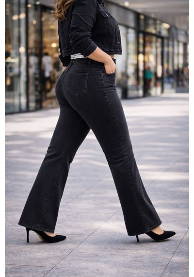 Cedy Denim Cedy Denım - Kadın Büyük Beden İspanyol Paça Yüksek Bel Skinny Fit Likralı Pantolon C628 Gri