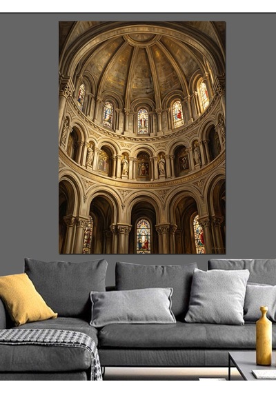 Görkemli Antik Katedral Kubbe İçi Dekoratif Kanvas - Mdf Ahşap Tablo