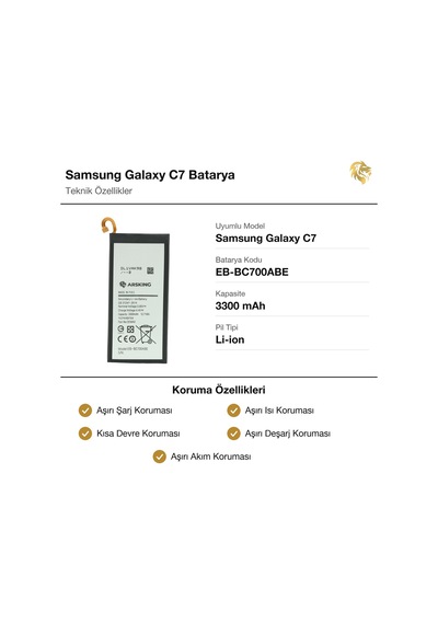 Samsung Galaxy C7 Uyumlu Güçlendirilmiş Batarya Eb-bc700abe 3300 Mah Pil Telefon Bataryası Battery