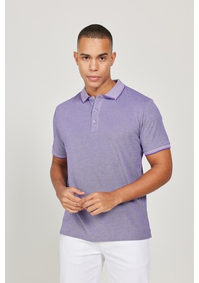 AC&Co / Altınyıldız Classics 4A4820200047MBYXL Düğmeli Polo Yaka Cepsiz Slim Fit Erkek Tişört Mor - Beyaz