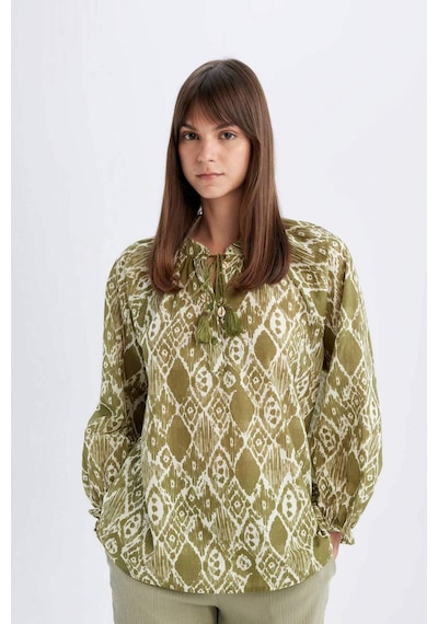DeFacto Relax Fit Desenli Vual Uzun Kollu Tesettür Bluz Tunik C9738AX24SMGN1156