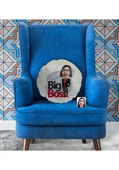 Kişiye Özel Kadın Big Boss Karikatürlü Yuvarlak Dekoratif Kırlent (505548807)
