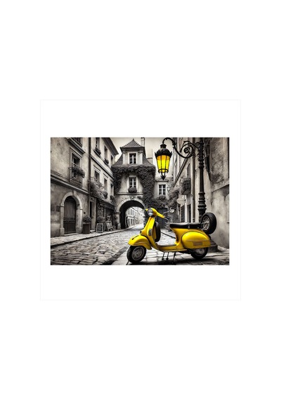 Eski Şehir Ve Sarı Vespa Modern Mdf Tablo
