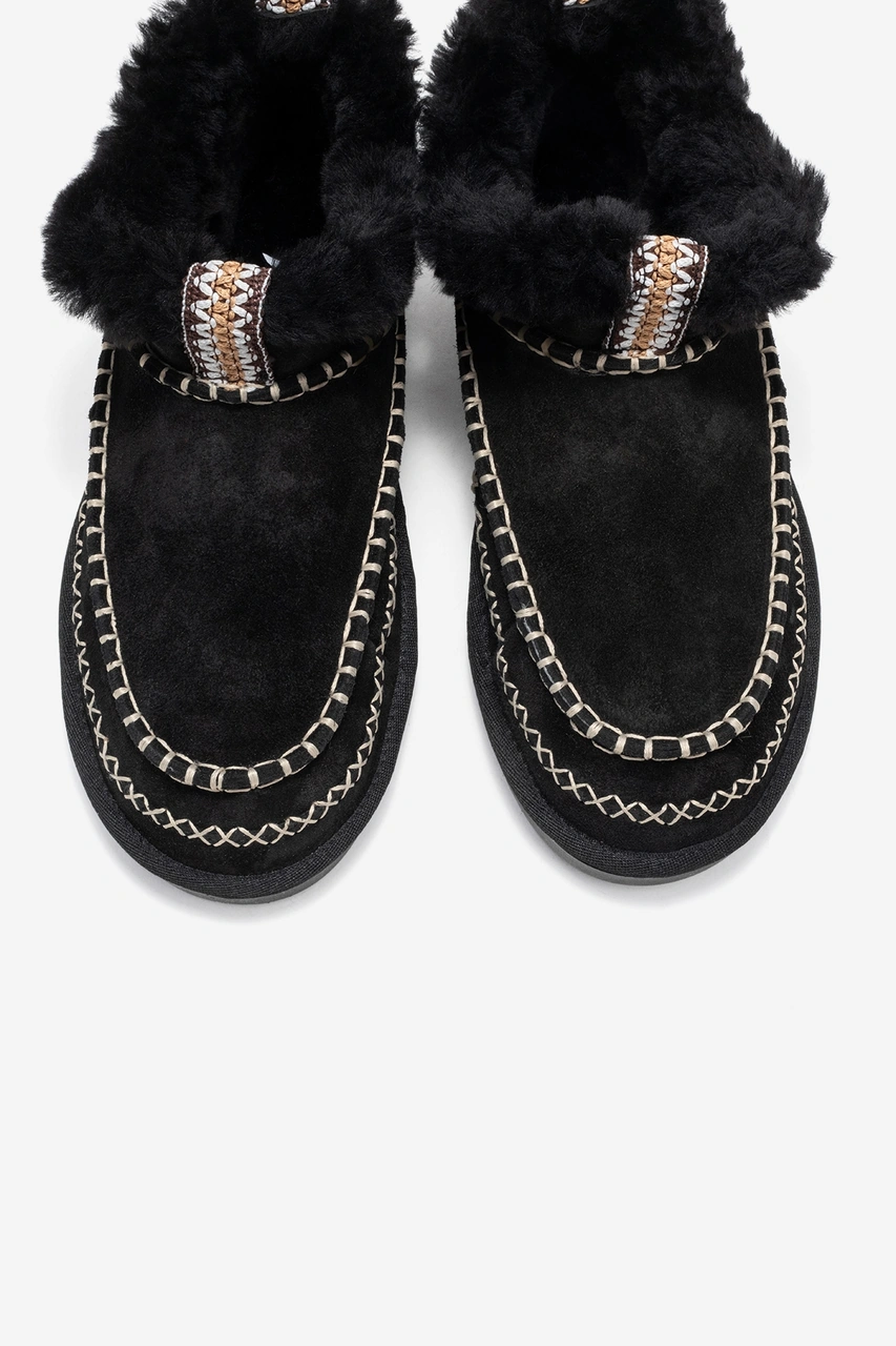 Luvishoes Luvi Shoes Darel Siyah Süet Hakiki Deri Dikişli Kürklü Kadın Kısa Bot Siyah Süet