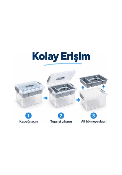 Bölmeli Organizer Saklama Kutusu Çıkarılabilir İç Tepsili, Şeffaf Gövdeli, Kilitli Kapaklı Ve Taşıma Kulp Diğer