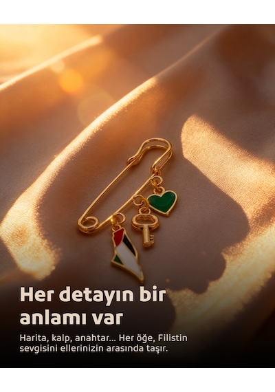 Filistin Bayrakli Haritası , Fetih Anahtarlığ Ve Yeşil Kalıbı Üçlü Yaka İğnesi Broş A300059 Altın