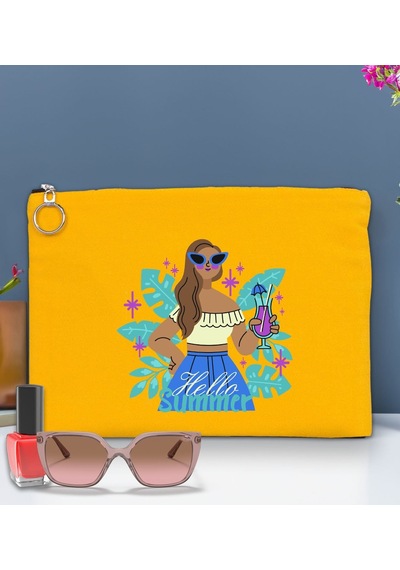 Bk Gift Yaz Temalı-3 Astarlı Sarı Portföy Çanta 30x21cm, Baskılı El Çantası, Organizer Çanta