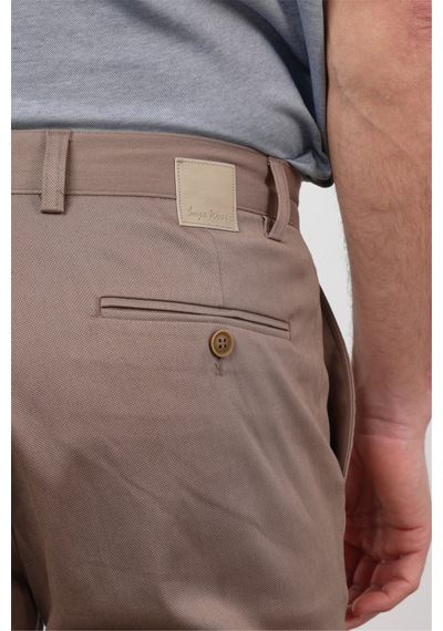 İmza Koyu Bej Yan Cep Düz Paça Armürlü Slim Fit Pamuklu Chino Pantolon 1003260165