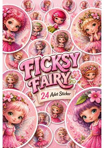 Sevimli Pembe Peri Sticker Seti - 24 Adet Yuvarlak Etiket Çıkartma Diğer