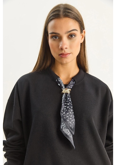 Shade Kadın Fular Detaylı Pamuklu Ottoman Sweatshirt 6931 60283689 - Siyah