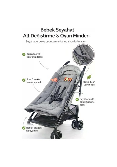 6'sı 1 Arada Bebek Seyahat Alt Değiştirme Matı - Bebek Arabası Ana Kucağı Mama Sandalyesi Oyun Minderi