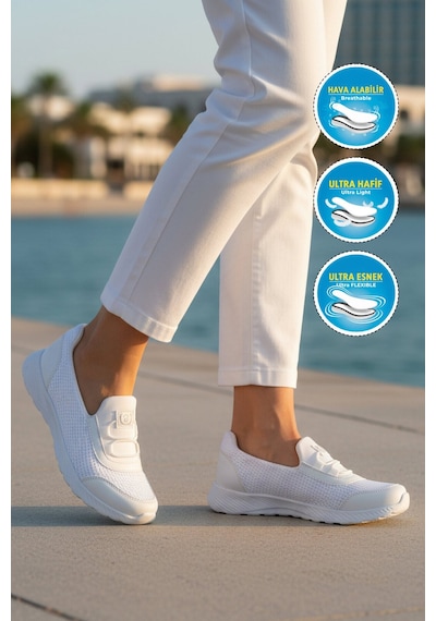 Walkway Beyaz Fileli Hafif Esnek Kolay Giyilebilir Kadın Casual Ayakkabı 575 G