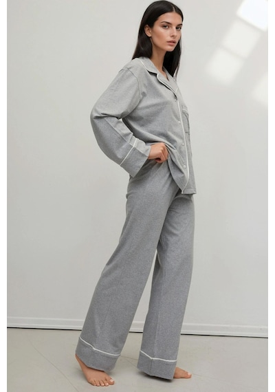 Hiccup Yumuşak Pamuklu Örme Pijama Takımı Açık Gri