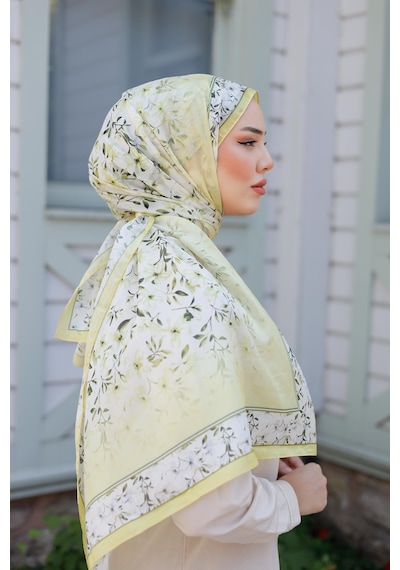 Mimiyum Lemon Flower Nayf İpek Şal - Limon Sarısı