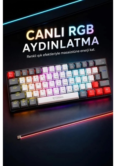 Beyaz Klavye Cihaz Aksesuarı Mobil Uyumlu Oyuncu Klavyesi Rgb Işıklı Mekanik Şarjlı Tk11