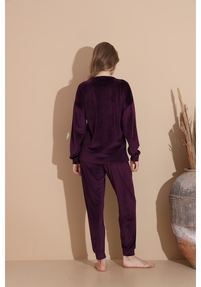 Lukitus Pamuklu Kadife Pijama Takımı Kadife01 Mor