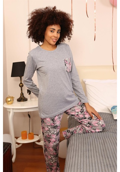 Akbeniz Kadın Uzun Kol Penye Pijama Takım 4195 - M Gri
