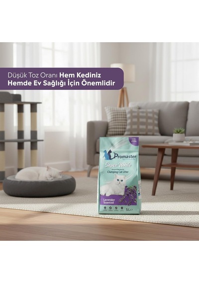 Süper Beyaz Doğal Bentonit Topaklanan Kedi Kumu Lavanta Kokulu 5 Lt