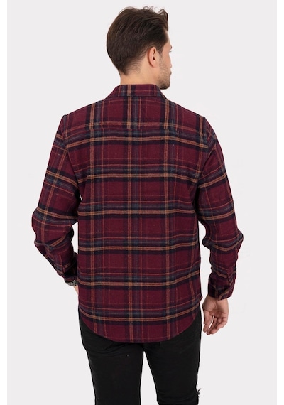Bordo Sarı Çizgi Over Oduncu Hediye Kutulu Erkek Gömlek Bordo