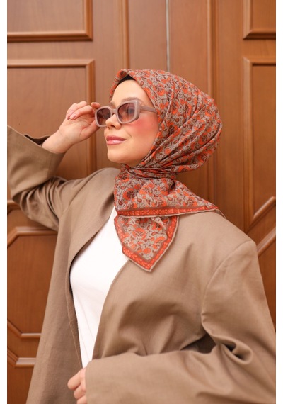 Silk Home Soft Eşarp 73077-21 Gri, Parlak Turuncu, Kiremit Bordo